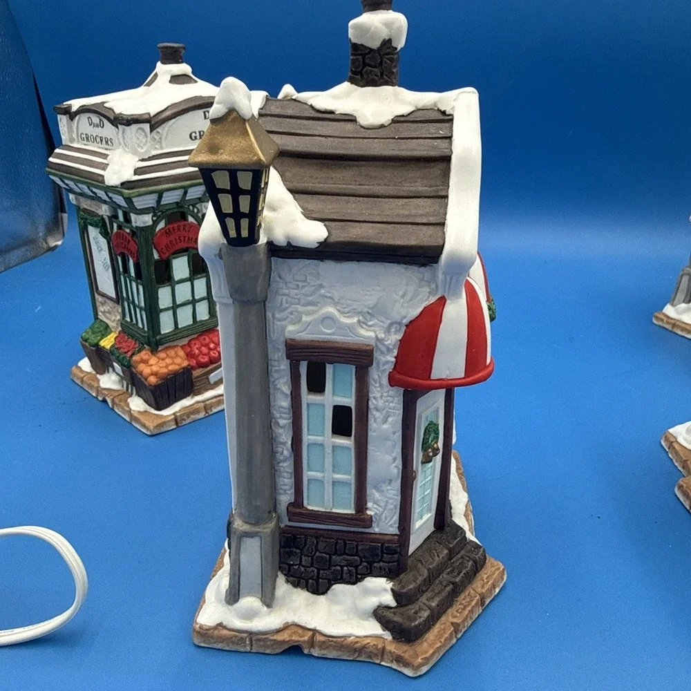 Vintage 1990's Mercuries Christmas Village -set Of 5 Stores w/ Light Cord